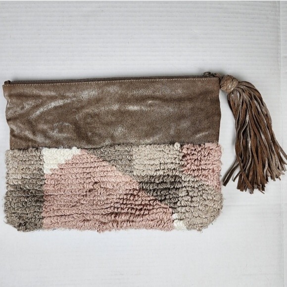 Anthropologie Jasper & Jeera Pouch Metallic Leather Cotton Blend Large Tassel - Picture 3 of 14